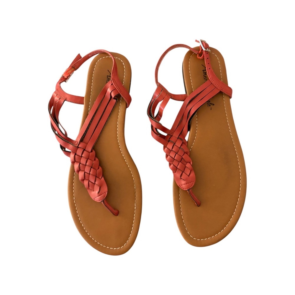 American Eagle Braided T-Strap Thong Sandals Size 9.5 Red Boho Casual‎ Summer
